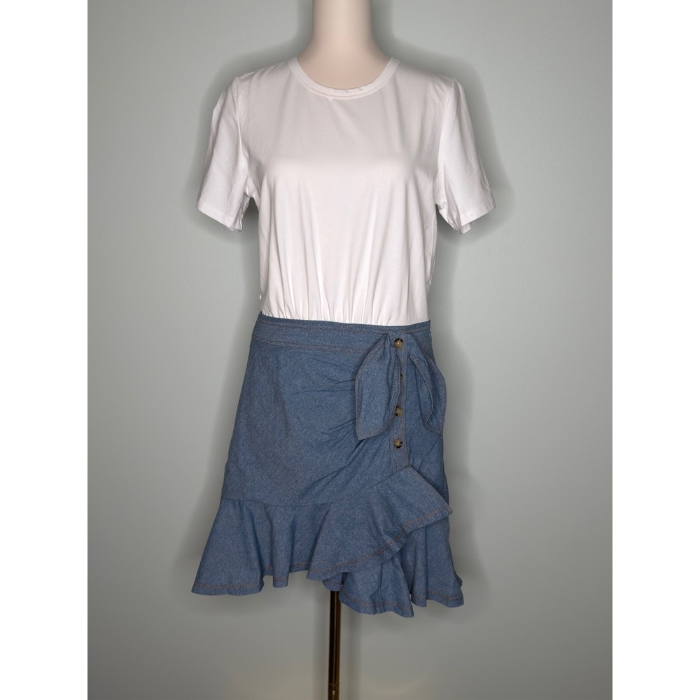NWT Veronica Beard Bari Dress White Chambray Mixed Media Mini Sz M $328